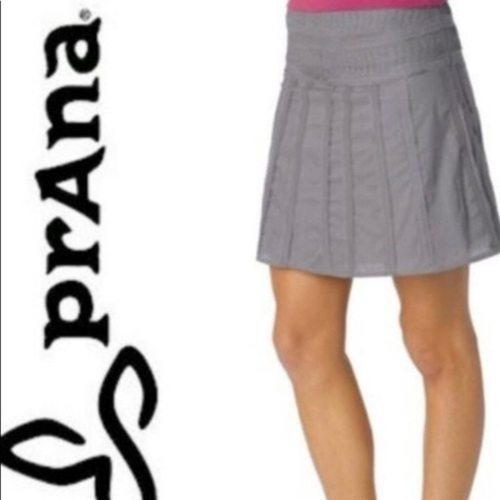 Prana Erin Skirt in Gravel Grey cotton voile raw hem a-line size 10